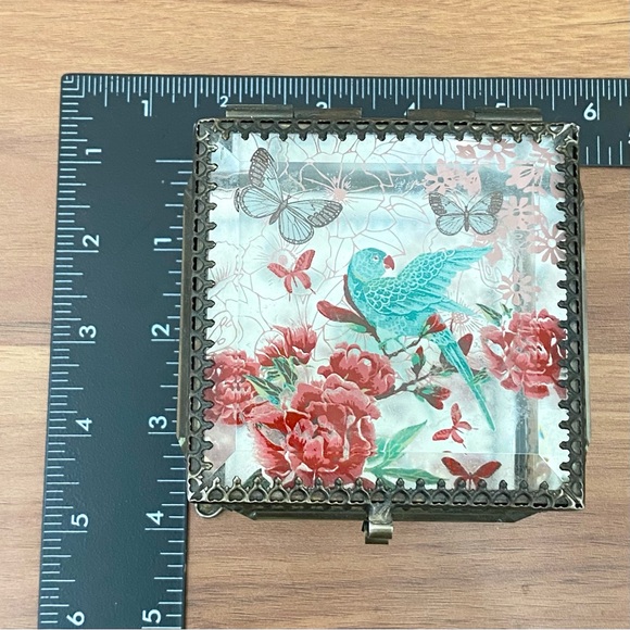 NICOLE MILLER Bird Flowers & Butterflies Ormolu Beveled Glass Jewelry Box - Picture 7 of 15